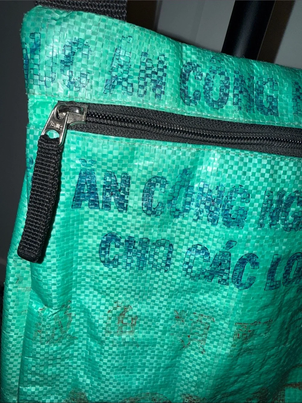 Gecko Traders Recycled Rice Sack Crossbody Bag Aqua Cambodia Adjustable Strap